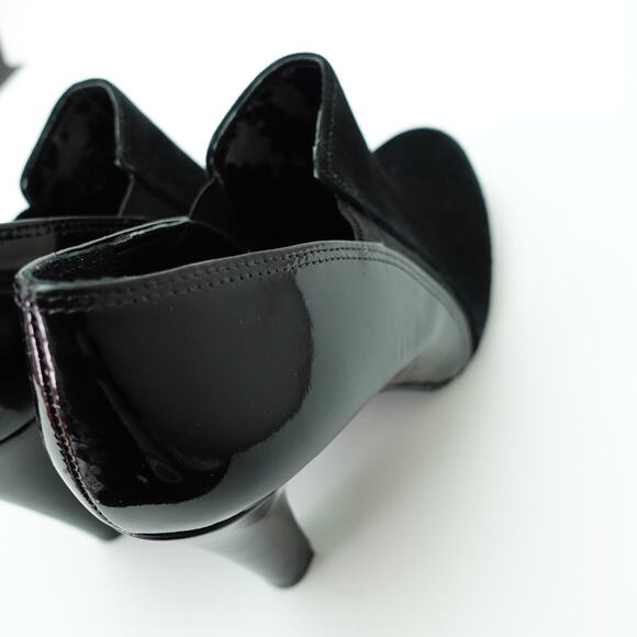 Antonio Melani Black Suede Patent Leather Heel Pump Booties Size 7.5 - Picture 4 of 9